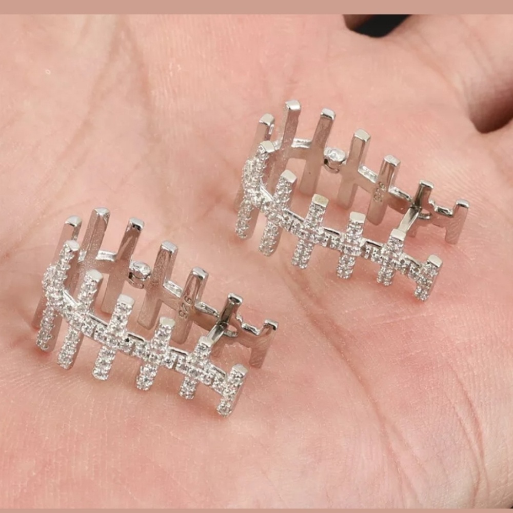 Huge sterling lattice spine Topaz earrings